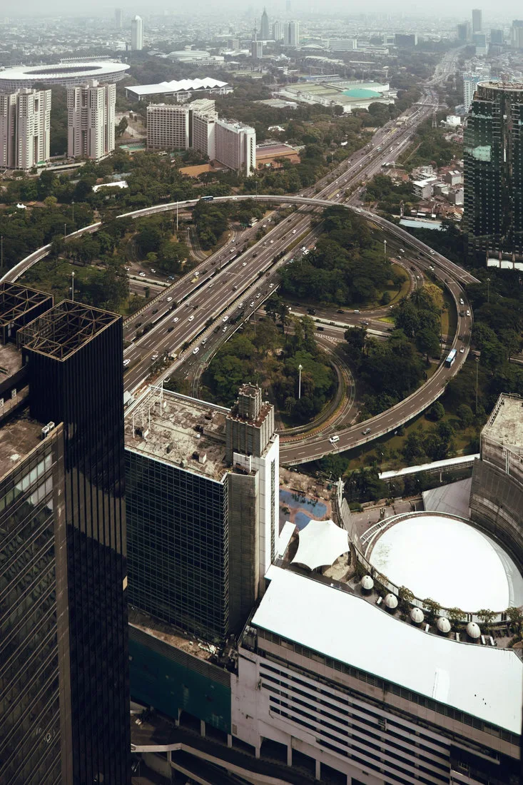 Aerial view of complex urban traffic for autonomous vehicle scenario design
