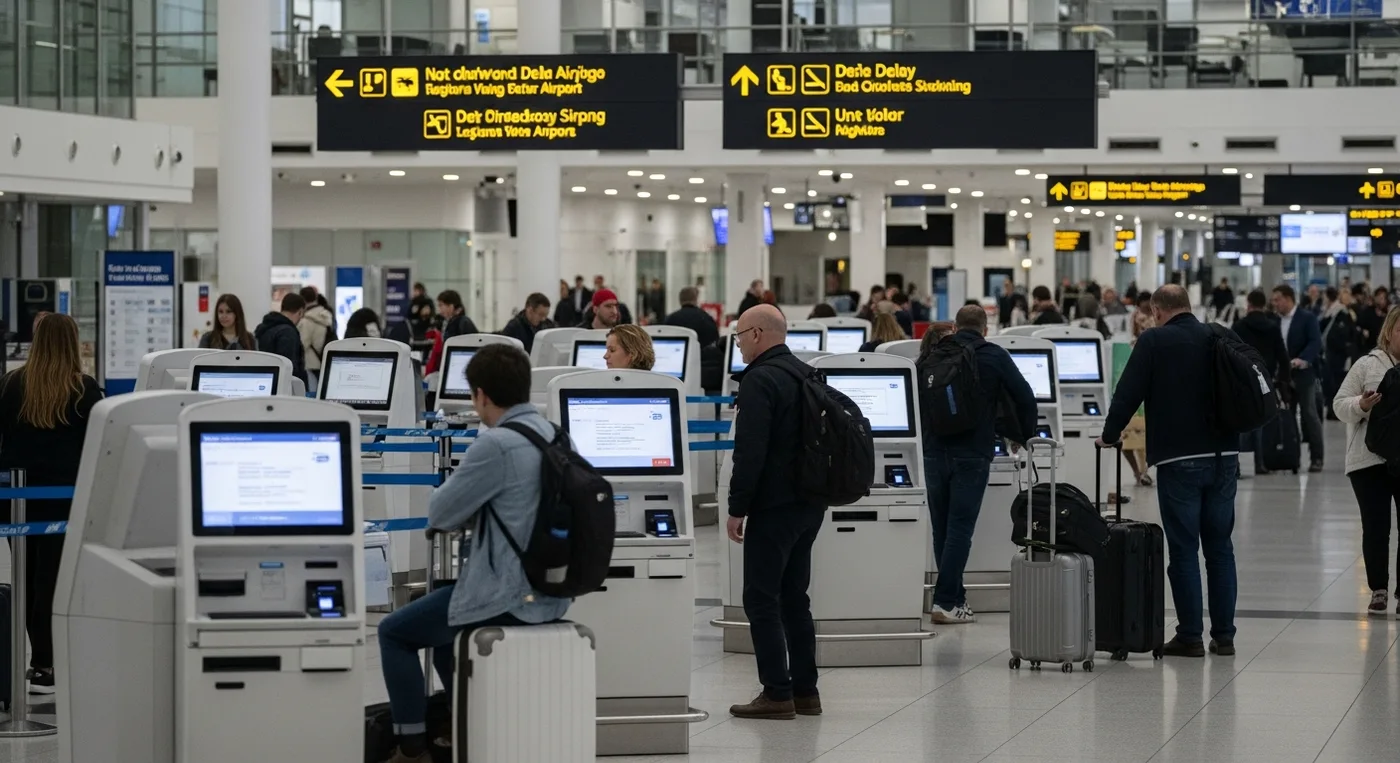 Airport terminal self-service area used in passenger disruption planning