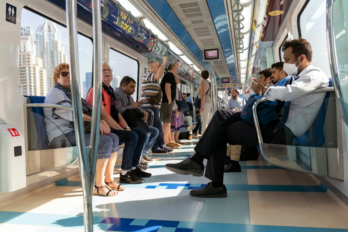 Passengers travelling together inside a connected public transport vehicle