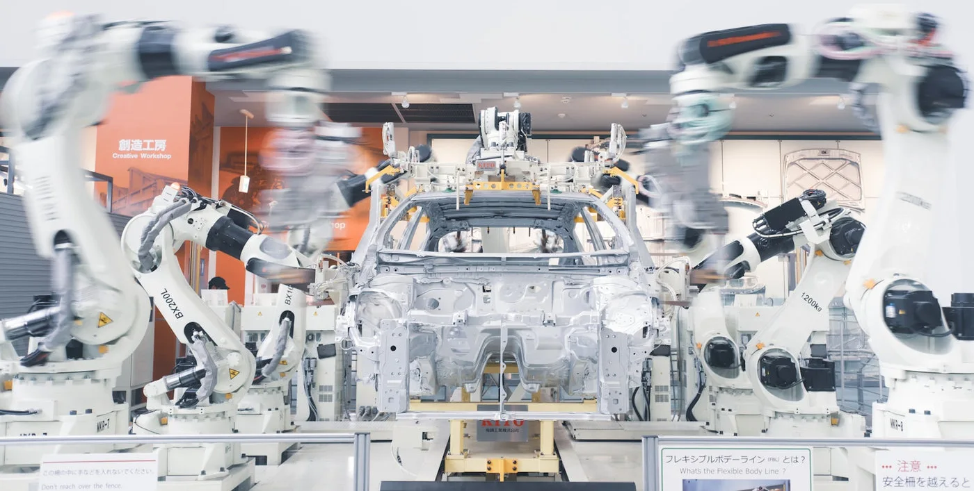 Robotic automotive assembly line used to illustrate virtual manufacturing validation