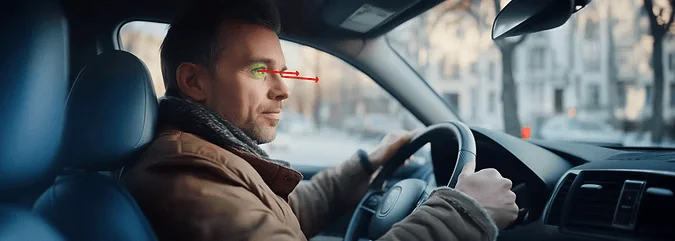 Eye tracking visualisation of a driver looking ahead